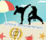 Kollage im Comic-Stil mit Strand, zwei schwarzen Karatefiguren und der Schrift: Schöne Sommerferien!