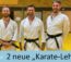 Florian und Lucas neben ihrem Trainer Marc in der heimischen Halle. Schrift: Herzlichen Glückwunsch! 2 neue "Karate-Lehrer"